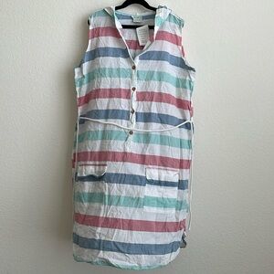 NWT striped linen dress with hoodie and rope waist tie — straight from Greece!